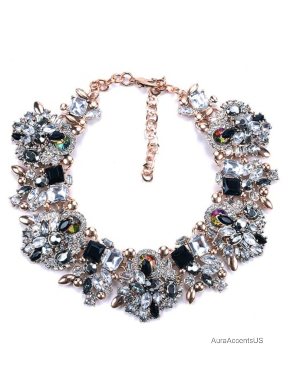 Crystal Rhinestone Flower Bib Statement Necklace Choker